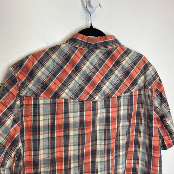 Ecoths men’s orange plaid button up shirt short sleeve - Picture 5 of 8